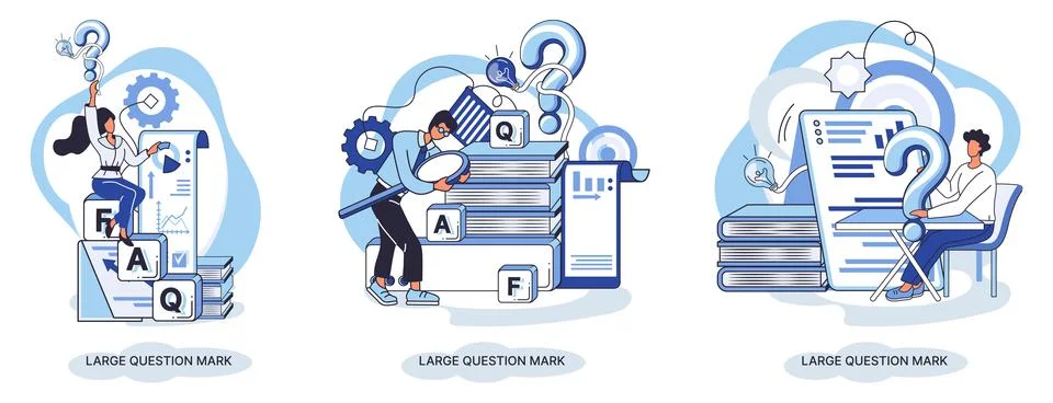 Ladge question mark. Problem and solution concept metaphor. Ask questions. FAQ Stock Illustration