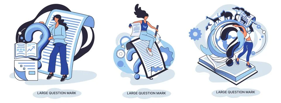 Ladge question mark. Problem and solution concept metaphor. Ask questions. FAQ Illustrazione stock