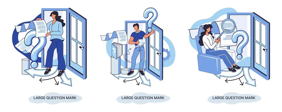 Ladge question mark. Problem and solution concept metaphor. Ask questions. FAQ 스톡 일러스트