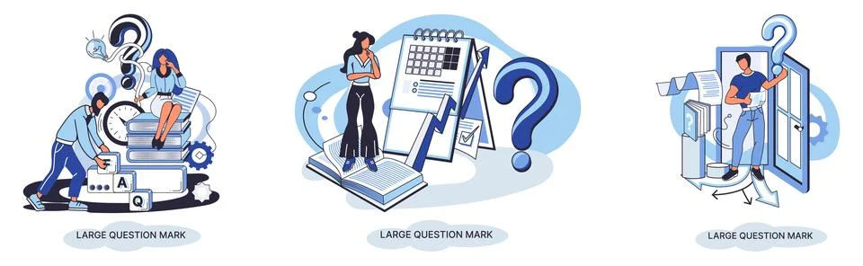 Ladge question mark. Problem and solution concept metaphor. Ask questions. FAQ Illustrazione stock