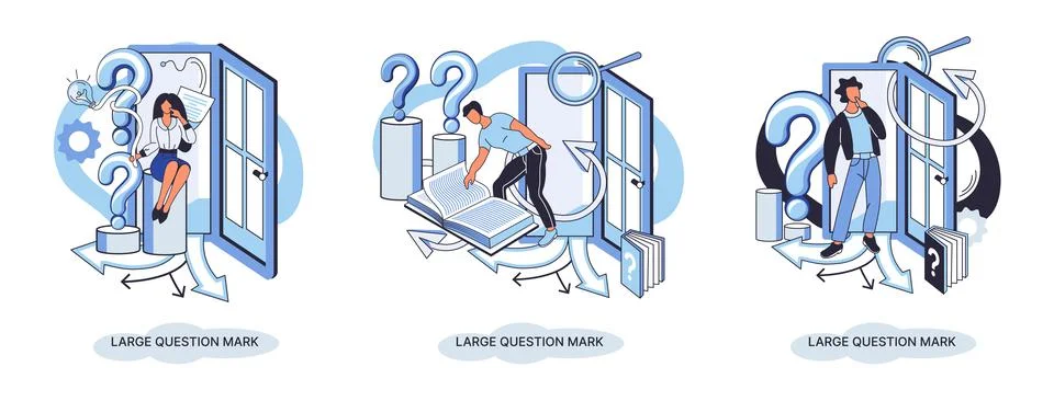 Ladge question mark. Problem and solution concept metaphor. Ask questions. FAQ Illustrazione stock