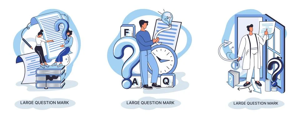 Ladge question mark. Problem and solution concept metaphor. Ask questions. FAQ Illustrazione stock