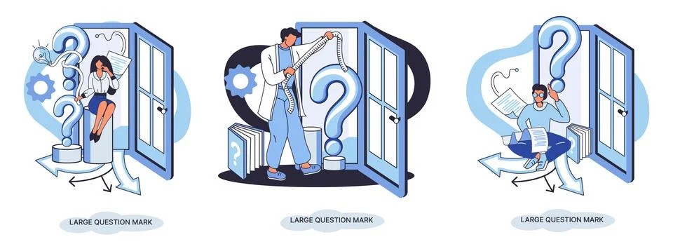 Ladge question mark. Problem and solution concept metaphor. Ask questions. FAQ Illustrazione stock