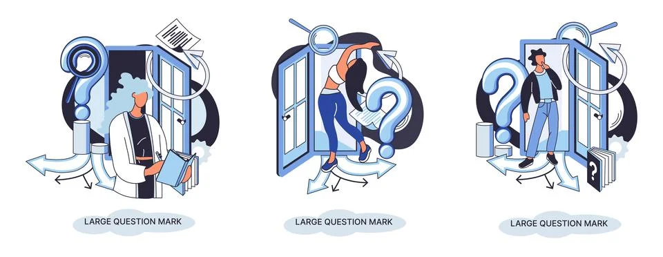 Ladge question mark. Problem and solution concept metaphor. Ask questions. FAQ イラスト素材