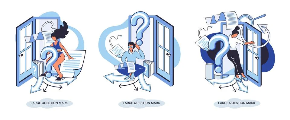 Ladge question mark. Problem and solution concept metaphor. Ask questions. FAQ Illustrazione stock