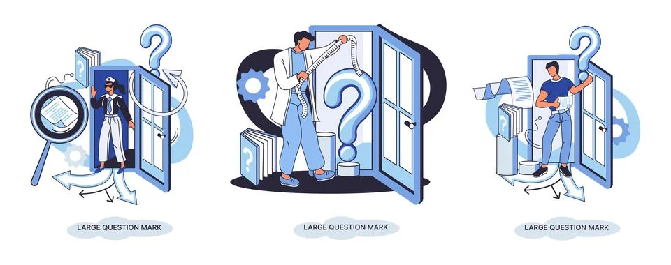 Ladge question mark. Problem and solution concept metaphor. Ask questions. FAQ Illustrazione stock