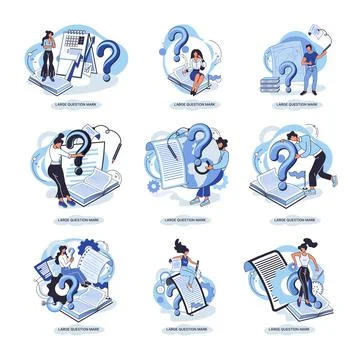 Ladge question mark. Problem and solution concept metaphor. Ask questions. FAQ Illustrazione stock