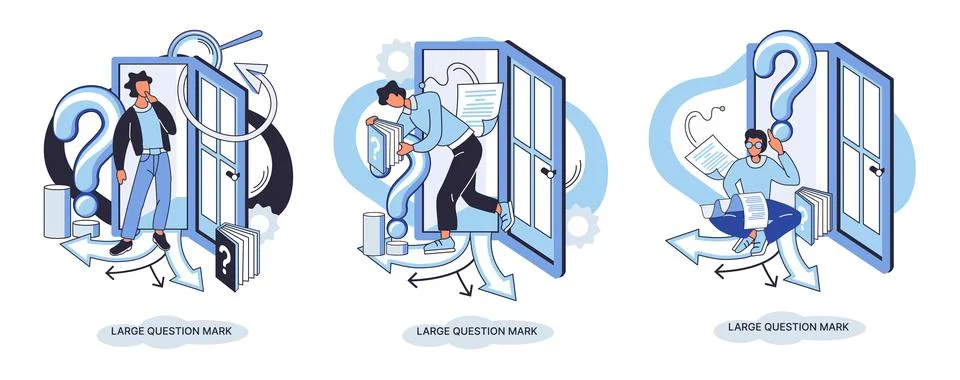 Ladge question mark. Problem and solution concept metaphor. Ask questions. FAQ イラスト素材