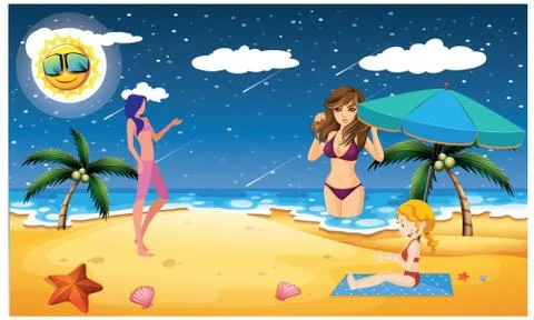 Ladies on beach Illustrazione stock