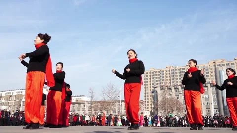 Ladies dancing square dance outdoors for fitness. Stock Footage 303686360