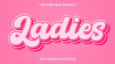 Ladies editable text effect, customizable pink and girl 3d font style Stock Illustration