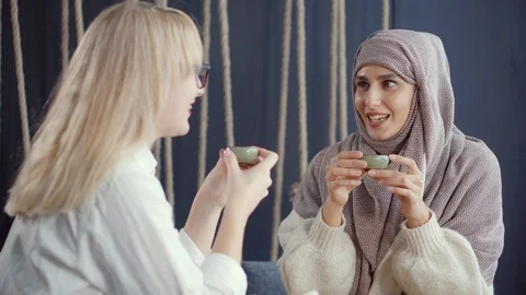 Ladies having conversation and drinking tea. Stock Footage 107742914