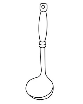 Ladle - large serving spoon - vector linear illustration for coloring. Outline. Illustrazione stock