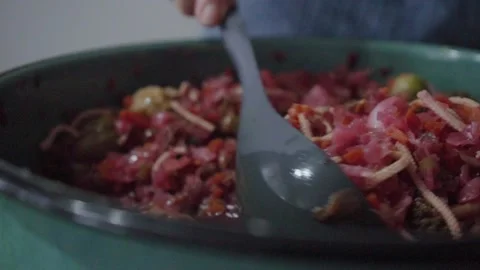 Ladle serving pickled vegetable curtido Stock Footage 318174597