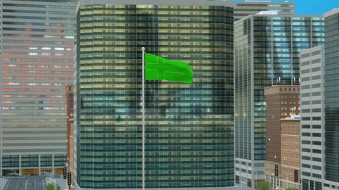 Ladonia Flag 3D Render Animation on Pole with Modern Business District Build Stock-Footage 332881023