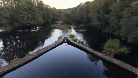 Ladra River Flowing Through Begonte, Spain - Aerial Drone Shot Stock Footage 320609814