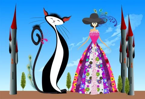 Lady and cat, Illustrazione stock