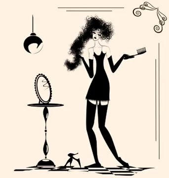 Lady and comb Stock Illustration