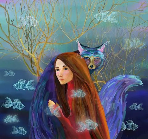 Lady and Fox Stock Illustration