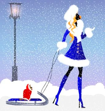 Lady and snow Stock Illustration