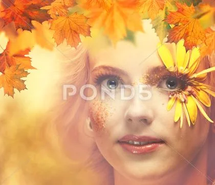 Lady autumn. seasonal female portrait for your design Stock Photos