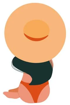 Lady on beach flat style back Stock Illustration