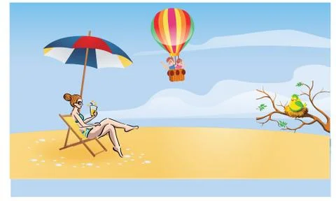 Lady on beach relaxing Stock Illustration