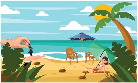 Lady on beach relaxing Illustrazione stock
