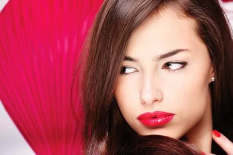 Lady with big red lips Stock Photos