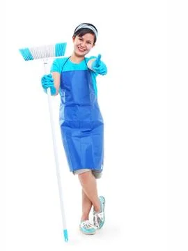 Lady with broom Stock Photos