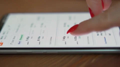 Lady Buys Airplane Ticket Using Cell Phone Online App, Close up of Manicured Fin Stock Footage 172239826
