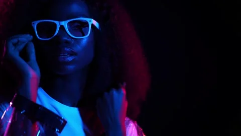 Lady dance comtemporary hi tech hip hop isolated glowing uv background Stock Footage 165875348