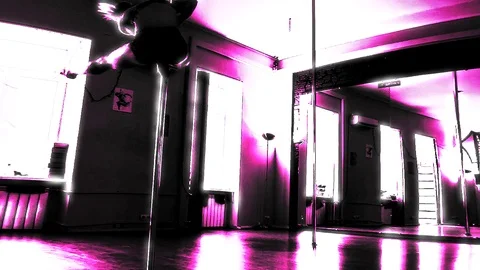 Lady Dancing On A Pole And Doing Tricks On The Front View With Many Effects Stock Footage 90133440