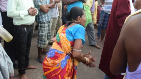 Lady dancing on the road Stock Footage 132110287