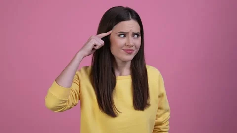 Lady decline decision finger forehead isolated pastel color background Stock Footage 168298663