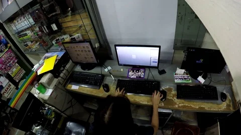 Lady desktop Operator worker editing image files in computer 스톡 동영상 77360338