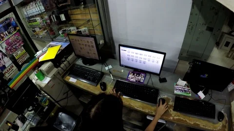 Lady desktop Operator worker editing image files in computer 스톡 동영상 77453707