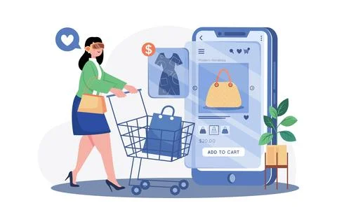 Lady Doing Online Shopping Using VR Glasses Stock Illustration