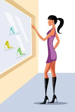 Lady doing window shopping Stock Illustration