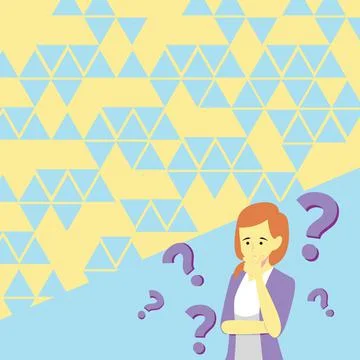 Lady Drawing Brainstorming New Solutions Surrounded With Question Marks. Woman 스톡 일러스트