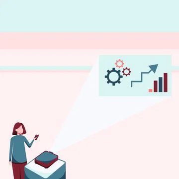 Lady Drawing Standing Holding Projector Remote Control Presenting Graph Growth イラスト素材