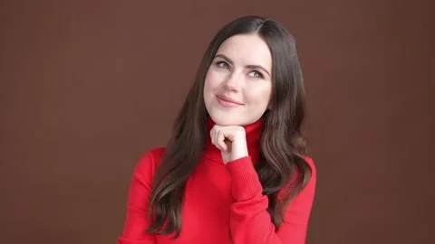 Lady dreaming future weekend plan isolated brown color background Stock Footage 189496346