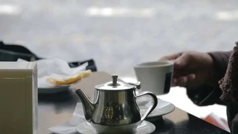 Lady drinking tea 스톡 동영상 73190539