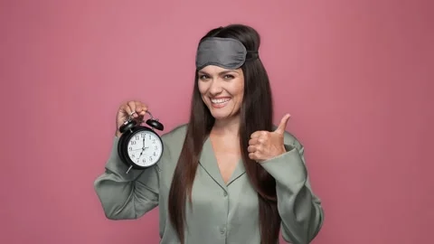 Lady enjoy watch point make thumb-up sign isolated pastel color background Stock Footage 166952592