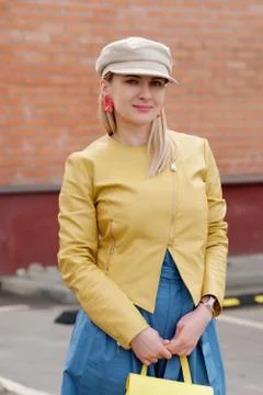 Lady at factory backyard Foto stock