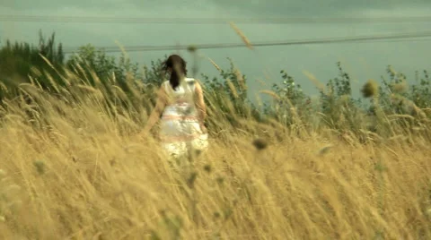 Lady in field Stock Footage 924583