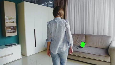 Lady Freelancer Using Laptop Working Online From Home Sitting On Sofa Indoor. Stock Footage 132784308