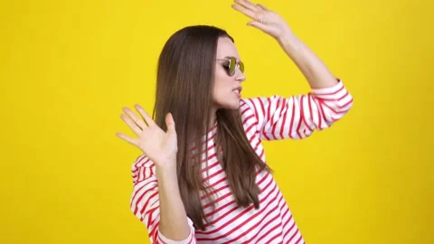 Lady having free time dance isolated vivid vibrant color background Stock Footage 169855756