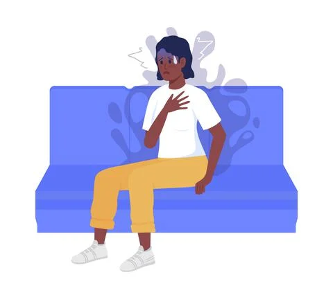 Lady having panic attack semi flat color vector character 스톡 일러스트