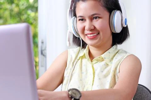 Lady with headset Stock Photos